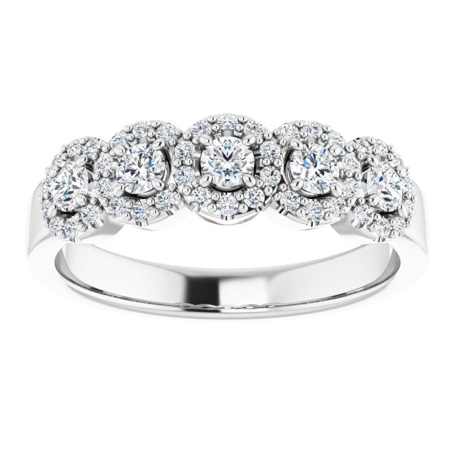 0.50 ct. Round Cut Diamond 5 Stone Halo Wedding Band-VIRABYANI